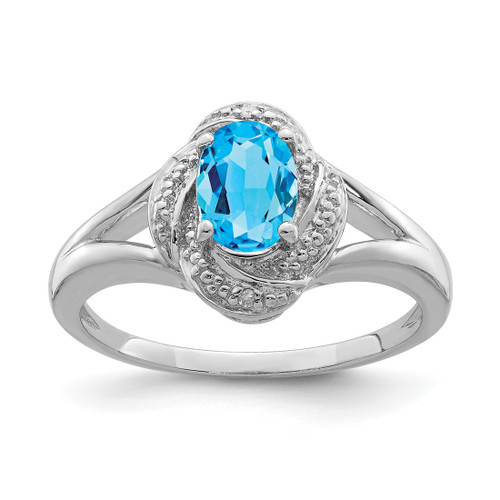 Sterling Silver Rhodium-Plated 0.01ct Diamond & Blue Topaz Ring, 2 mm - QBR12DEC
