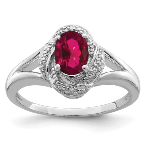 Sterling Silver Rhodium-Plated 0.01ct Diamond & Lab-Created Ruby Ring, 2 mm - QBR12JUL