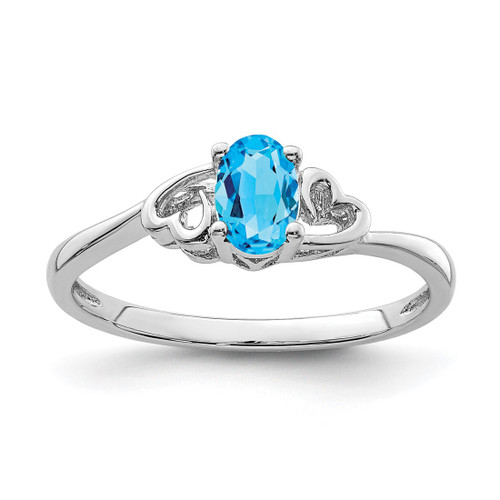 Sterling Silver Rhodium-Plated Light Swiss Blue Topaz Ring, 2 mm - QBR15DEC