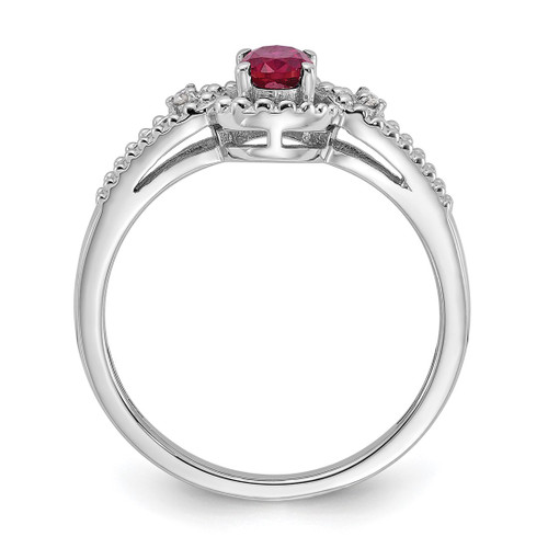 Sterling Silver Rhodium-Plated Lab-Created Ruby & 0.021ct Diamond. Ring, 2 mm - View 2