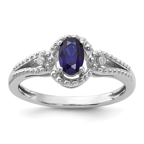 Sterling Silver Rhodium-Plated Lab-Created Sapphire & 0.021ct Diamond. Ring, 2 mm