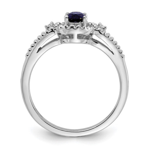 Sterling Silver Rhodium-Plated Lab-Created Sapphire & 0.021ct Diamond. Ring, 2 mm - View 2