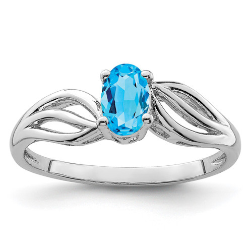 Sterling Silver Rhodium-Plated Light Swiss Blue Topaz Ring, 2 mm - QBR17DEC