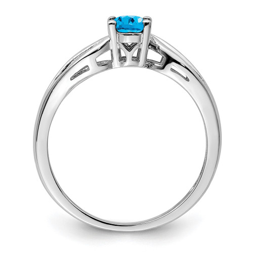 Sterling Silver Rhodium-Plated Light Swiss Blue Topaz Ring, 2 mm - QBR17DEC - View 2