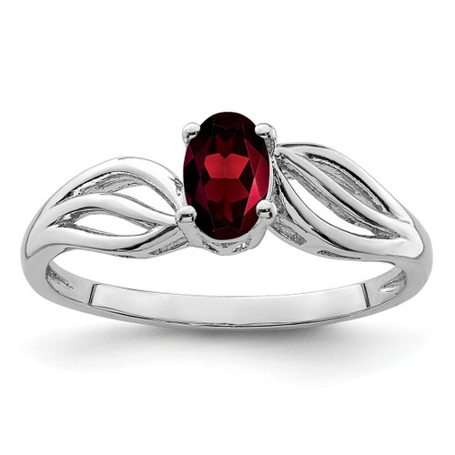 Sterling Silver Rhodium-Plated Garnet Ring, 2 mm - QBR17JAN