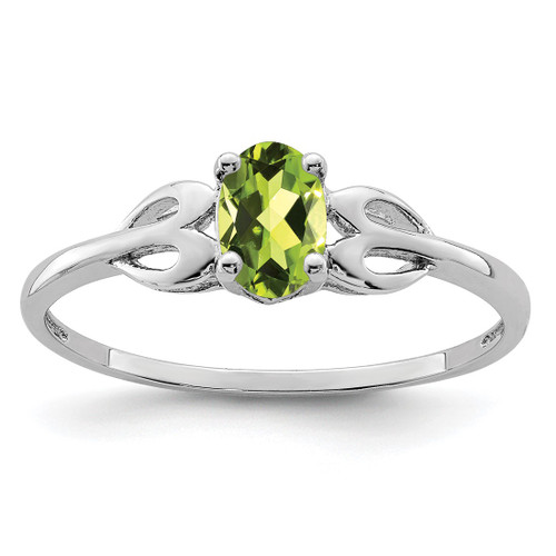 Sterling Silver Rhodium-Plated Peridot Ring, 2 mm, 2 mm Wide, 7 mm Top Length, 5 mm Top Width, Polished