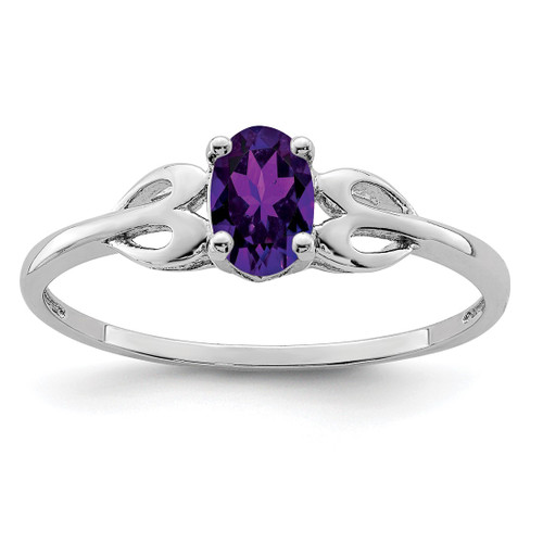 Sterling Silver Rhodium-Plated Amethyst Ring, 2 mm, 2 mm Wide, 7 mm Top Length, 5 mm Top Width, Polished