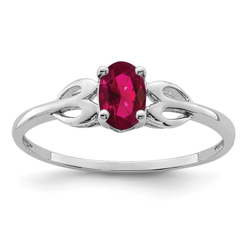Sterling Silver Rhodium-Plated Lab-Created Ruby Ring, 2 mm, 2 mm Wide, 7 mm Top Length, 5 mm Top Width, Polished