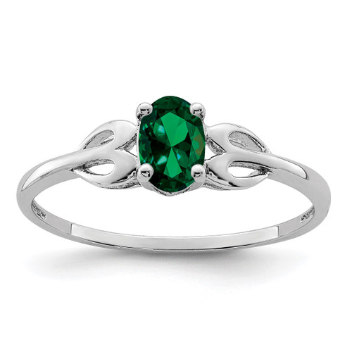 Sterling Silver Rhodium-Plated Lab-Created Emerald Ring, 2 mm, 2 mm Wide, 7 mm Top Length, 5 mm Top Width, Polished