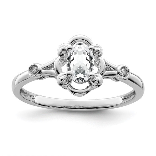 Sterling Silver Rhodium-Plated White Topaz & 0.021ct Diamond. Ring, 2 mm, 2 mm Wide, 10 mm Top Length, 8 mm Top Width, Polished