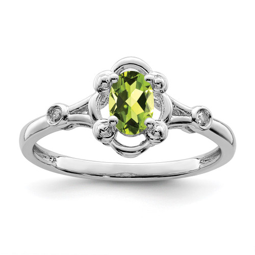 Sterling Silver Rhodium-Plated Peridot & 0.021ct Diamond. Ring, 2 mm, 2 mm Wide, 10 mm Top Length, 8 mm Top Width, Polished