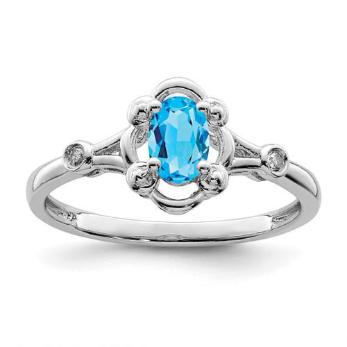Sterling Silver Rhodium-Plated Light Swiss Blue Topaz & 0.021ct Diamond. Ring, 2 mm, 2 mm Wide, 10 mm Top Length, 8 mm Top Width, Polished