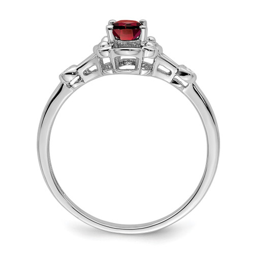 Sterling Silver Rhodium-Plated Garnet & 0.021ct Diamond. Ring, 2 mm, 2 mm Wide, 10 mm Top Length, 8 mm Top Width, Polished - View 2