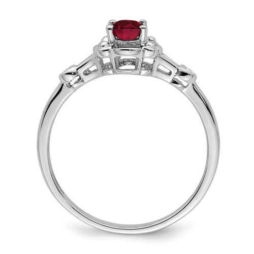 Sterling Silver Rhodium-Plated Lab-Created Ruby & 0.021ct Diamond. Ring, 2 mm, 2 mm Wide, 10 mm Top Length, 8 mm Top Width, Polished - View 2