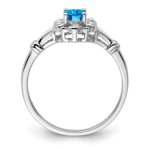 Sterling Silver Rhodium-Plated Light Swiss Blue Topaz & 0.021ct Diamond. Ring, 2 mm, 2 mm Wide, 10 mm Top Length, 8.5 mm Top Width, Polished - View 2