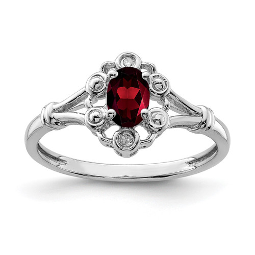 Sterling Silver Rhodium-Plated Garnet & 0.021ct Diamond. Ring, 2 mm, 2 mm Wide, 10 mm Top Length, 8.5 mm Top Width, Polished