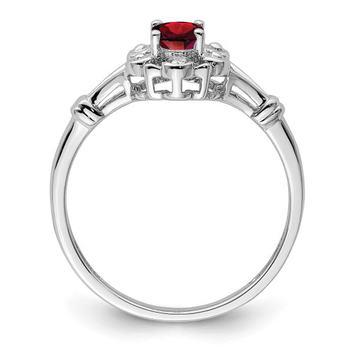 Sterling Silver Rhodium-Plated Lab-Created Ruby & 0.021ct Diamond. Ring, 2 mm, 2 mm Wide, 10 mm Top Length, 8.5 mm Top Width, Polished - View 2
