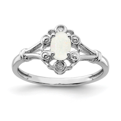 Sterling Silver Rhodium-Plated Lab-Created Opal & 0.021ct Diamond. Ring, 2 mm, 2 mm Wide, 10 mm Top Length, 8.5 mm Top Width, Polished