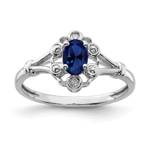 Sterling Silver Rhodium-Plated Lab-Created Sapphire & 0.021ct Diamond. Ring, 2 mm, 2 mm Wide, 10 mm Top Length, 8.5 mm Top Width, Polished