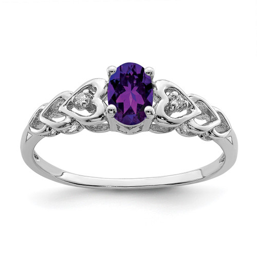 Sterling Silver Rhodium-Plated Amethyst & 0.021ct Diamond. Ring, 2 mm, 2 mm Wide, 7 mm Top Length, 5 mm Top Width, Polished