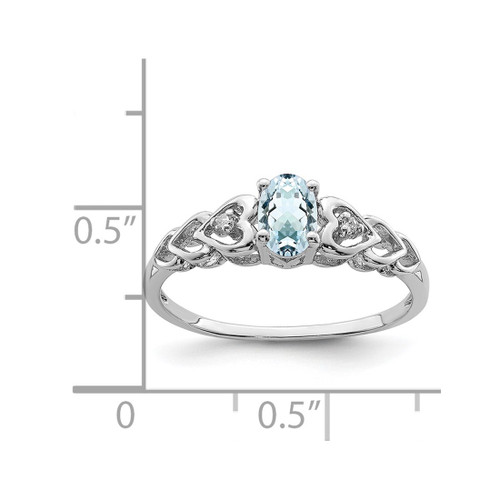 Sterling Silver Rhodium-Plated Aquamarine & 0.021ct Diamond. Ring, 2 mm, 2 mm Wide, 7 mm Top Length, 5 mm Top Width, Polished - View 2