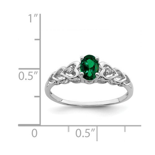Sterling Silver Rhodium-Plated Lab-Created Emerald & 0.021ct Diamond. Ring, 2 mm, 2 mm Wide, 7 mm Top Length, 5 mm Top Width, Polished - View 2