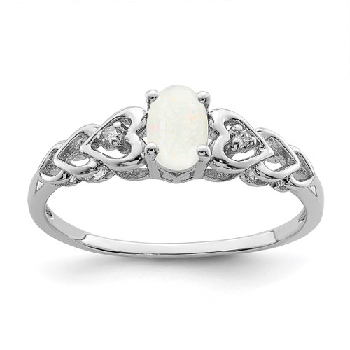 Sterling Silver Rhodium-Plated Lab-Created Opal & 0.021ct Diamond. Ring, 2 mm, 2 mm Wide, 7 mm Top Length, 5 mm Top Width, Polished