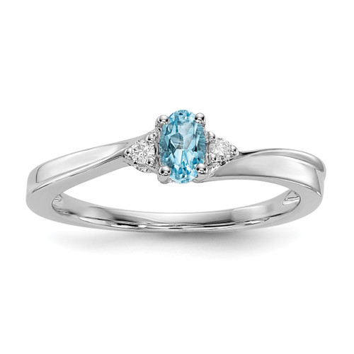 Sterling Silver Rhodium-Plated Blue Topaz/0.04ct Diamond Birthstone Ring