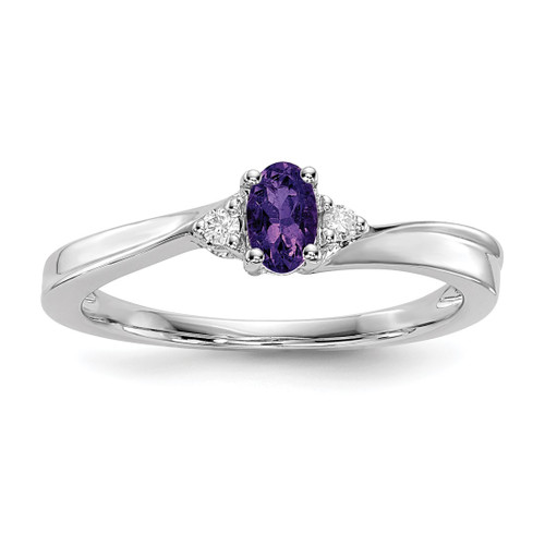 Sterling Silver Rhodium-Plated Amethyst/0.04ct Diamond Birthstone Ring