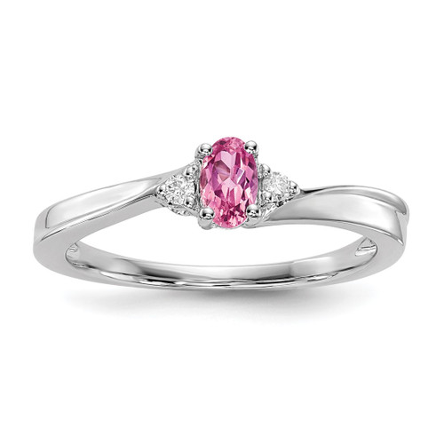 Sterling Silver Rhodium-Plated Pink Cubic Zirconia & 0.04ct Diamond Birthstone Ring