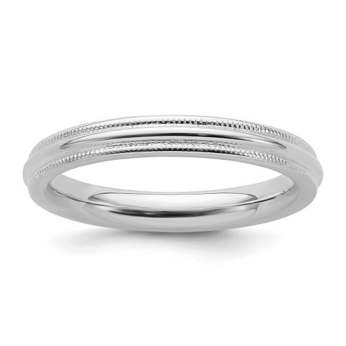 Sterling Silver Rhodium-Plated 3 mm Comfort Fit Milgrain Wedding Band, Half Round