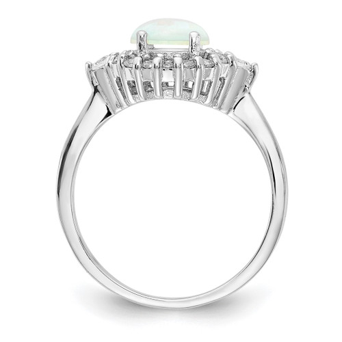 Cheryl M Sterling Silver Rhodium-Plated Cabochon Lab-Created Opal and Brilliant-Cut Cubic Zirconia Ring, 2 mm - View 2