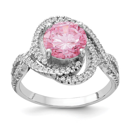 Cheryl M Sterling Silver Rhodium-Plated Fancy Pink and White Brilliant-Cut Cubic Zirconia Ring