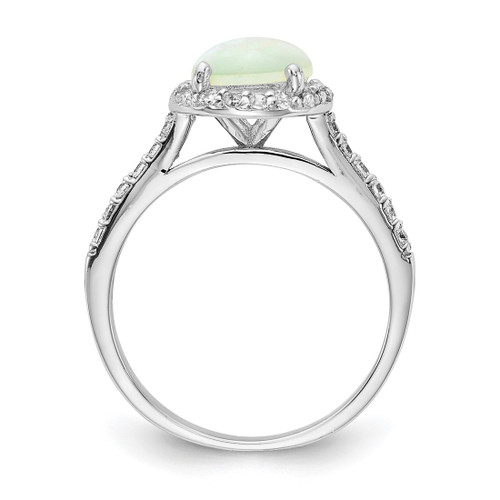 Cheryl M Sterling Silver Rhodium-Plated Cabochon Lab-Created Opal and Brilliant-Cut Cubic Zirconia Halo Ring, 2 mm, 10.75 mm Wide, 10.75 mm Top Length - View 2