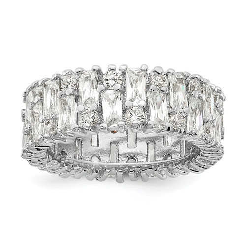 Cheryl M Sterling Silver Rhodium-Plated Fancy Baguette-Cut and Brilliant-Cut Cubic Zirconia Ring, 7.2 mm