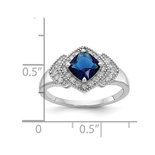 Cheryl M Sterling Silver Rhodium-Plated Fancy Cushion-Cut Blue Glass and Brilliant-Cut White Cubic Zirconia Ring - View 2