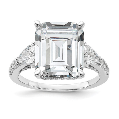 Cheryl M Sterling Silver Rhodium-Plated Fancy Emerald-Cut and Brilliant-Cut Cubic Zirconia Ring