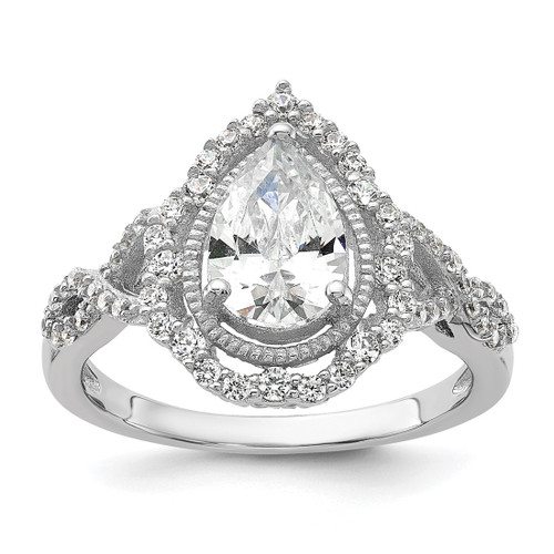 Cheryl M Sterling Silver Rhodium-Plated Fancy Brilliant-Cut Teardrop Cubic Zirconia Ring