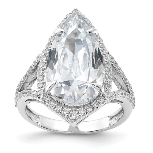 Cheryl M Sterling Silver Rhodium-Plated Brilliant-Cut Cubic Zirconia Fancy Teardrop Ring