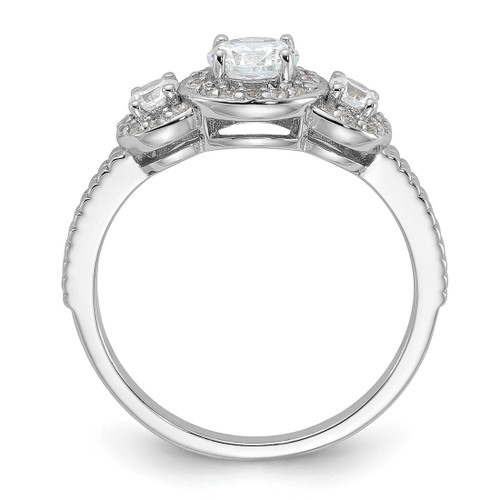 Cheryl M Sterling Silver Rhodium-Plated Brilliant-Cut Cubic Zirconia 3-Stone Halo with Textured Side Ring - View 2