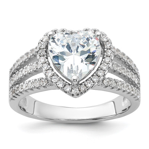 Cheryl M Sterling Silver Rhodium-Plated Brilliant-Cut Cubic Zirconia Halo Heart Ring