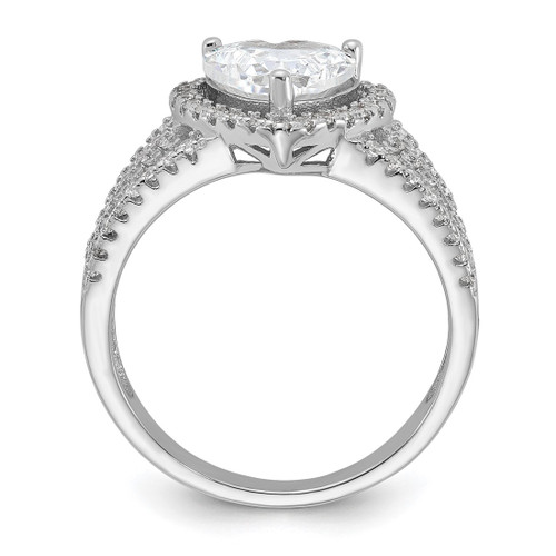 Cheryl M Sterling Silver Rhodium-Plated Brilliant-Cut Cubic Zirconia Halo Heart Ring - View 2