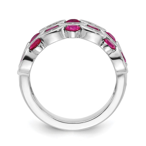 Cheryl M Sterling Silver Rhodium-Plated Fancy Brilliant-Cut Lab-Created Ruby and Brilliant-Cut White Cubic Zirconia Ring - View 2
