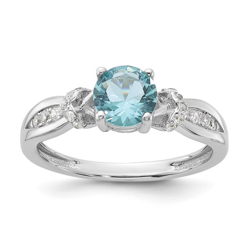 Cheryl M Sterling Silver Rhodium-Plated Brilliant-Cut Blue Glass and White Cubic Zirconia Ring