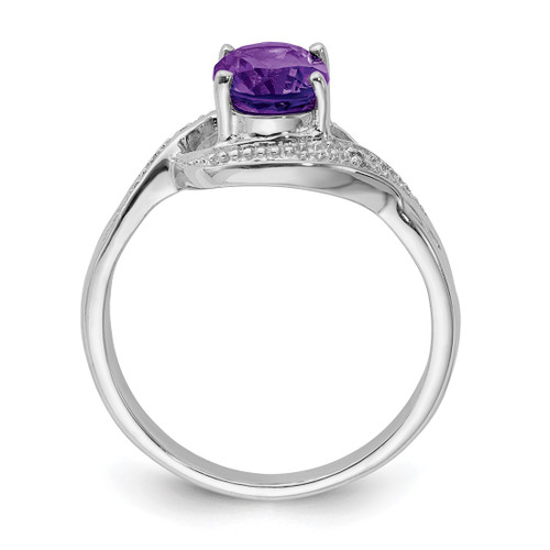 Sterling Silver Rhodium Amethyst 0.01ct Diamond Ring, 2 mm - QDX407 - View 2