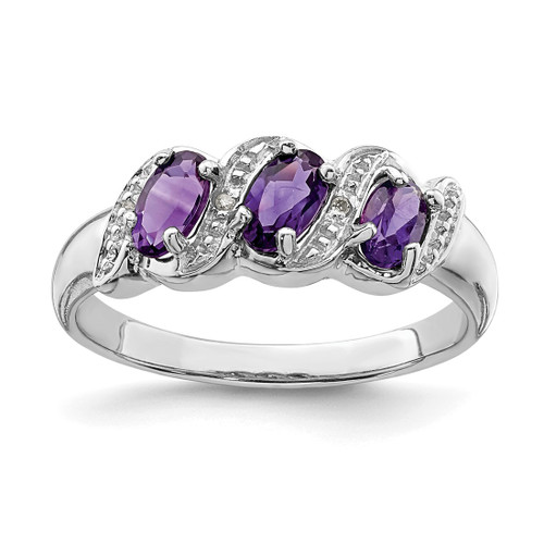 Sterling Silver Rhodium Amethyst & 0.01ct Diamond Ring, 2 mm - QDX420