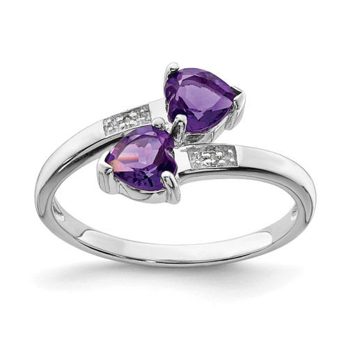 Sterling Silver Rhodium Amethyst & 0.01ct Diamond Heart Ring, 2 mm