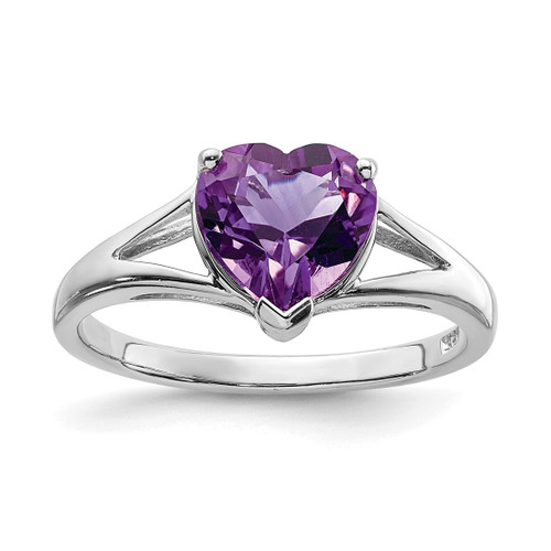 Sterling Silver Rhodium Amethyst Ring, 2 mm - QDX434