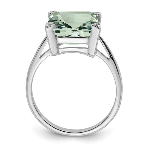Sterling Silver Rhodium Green Quartz 0.01ct Diamond Ring, 2 mm, 13.5 mm Top Length, 11.5 mm Top Width - View 2