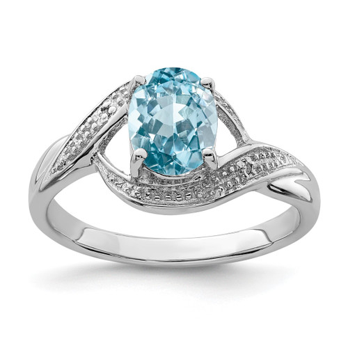 Sterling Silver Rhodium Swiss Blue Topaz & 0.01ct Diamond Ring, 2 mm